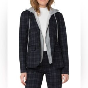Liverpool navy Plaid Blazer with Gray Hoodie